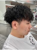 ダークアッシュニュアンスパーマ韓国マッシュベリーショート