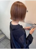 オレンジベージュ☆なじませハイライト☆切りっぱなしボブ