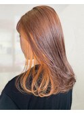 20代30代大人可愛いオレンジインナーカラーワンカールロング