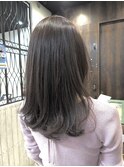 ロングショートワンカールパーマカーキグレージュ前髪錦糸町