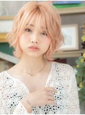 外国人風ハイトーンカラーピンクベージュボブc6大宮20代30代40代