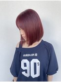 前下がりボブ×ワインレッド