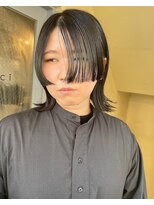 ステップカット/フェイスフレーミング/くすみグリーン