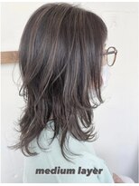 ヘアー アイス 御器所本店(HAIR ICI) 20代30代40代ミディアムウルフレイヤー透けハイライトローライト