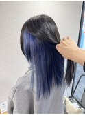 姫カットシアーカラーワンカールペールブルーインナーカラー所沢