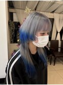 エンドカラーウルフダブルカラー＆ブリーチシルバー青黒クラゲ