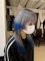 ミント(minto)&nbsp;エンドカラーウルフダブルカラー＆ブリーチシルバー青黒クラゲ