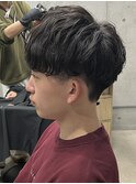 メンズ/アップバング/ツーブロックマッシュ/束感ショート波巻き
