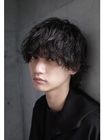メンズミディアムウルフシャドウパーマツイストスパイラルパーマ