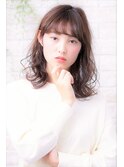 毛先パーマネオウルフ小顔外ハネボブアッシュブラウン