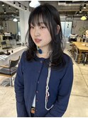レイヤーカット 韓国風巻き 内巻き 顔周り ブルーブラック