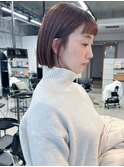 大人可愛い切りっぱなし耳掛けボブブリーチなしピンクベージュ