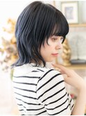 ぱっつん前髪大人ガーリーミディアムウルフh3戸頭20代30代40代