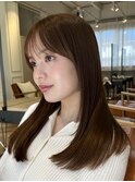 切りっぱなしボブエアリーロング美髪ピンクブラウン