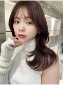 ツヤ髪ピンクブラウン 韓国くびれヘア【肥田亜沙美】