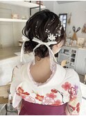 卒業式袴着付けヘアセットツイン団子ヘアアレンジヘアメイク