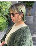 マーシアバイアルティナ 蒲田店(Marcia by artina)&nbsp;ライムグリーン_オン眉ボブ_ワンレンボブ_グリーンカラー2