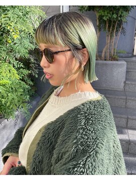 マーシアバイアルティナ 蒲田店(Marcia by artina) ライムグリーン_オン眉ボブ_ワンレンボブ_グリーンカラー2