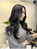 黒髪カタログレイヤーロング韓国くびれヘア小顔暗髪 渋谷表参道