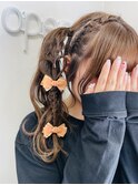推し活ヘアメイク　サイドポニー　網たらしハート