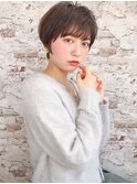 小顔ミニボブ×黒髪ショート×毛先パーマ×ことりベージュ錦糸町