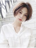 外ハネ耳掛けショートボブ毛先パーマ/20代/30代/40代/ハイライト