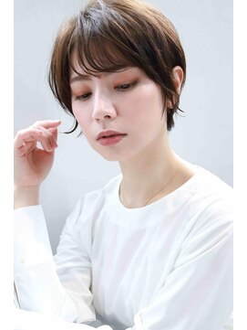 ムウ 難波(MOU) クールショートボブ前髪イメチェンピンクベージュ30代40代50代