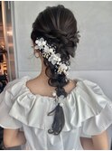 【ローポニーテール】結婚式銀座お団子カチモリタイトヘアセット