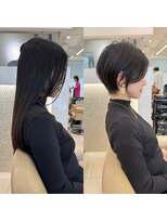 前髪あり耳掛け丸みくびれショートボブ20代30代40代50代（蘭）