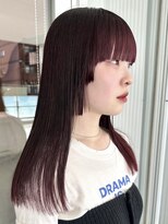 ガーデンヨコハマエスト(GARDEN YOKOHAMA est) ワインレッド ロング 顔周りレイヤー ワイドバング 暖色カラー