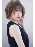 韓国風シースルーバング小顔耳かけ外ハネオリーブカラー