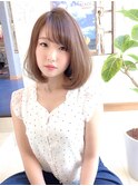 大人可愛いひし形シルエットぱっつんボブ　ことりベージュ