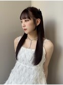ワインレッド/赤髪/顔周りカット/前髪カット/天神韓国ヘア