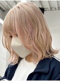 ホワイトベージュ×ポイントカラー新宿駅/ウェーブパーマ