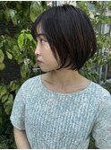 小顔カットショートボブ大人可愛いアッシュオリーブ