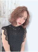カーキグレージュマッシュショートボブフェザーバング(所沢)