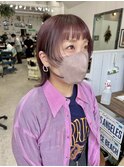 顔まわりウルフ風ピンクカラーボブ
