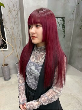 テトヘアー(teto hair) ワイドバング切りっぱなしロング暖色ピンク