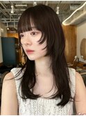 顔周りレイヤーカットくびれヘアミルクティーベージュカラー