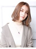 大人可愛い小顔美髪ツヤ髪ミディアムベージュアースカラーA1
