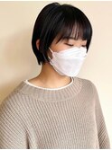 小顔ヘア♪スッキリショートボブ/ぱっつん前髪/アッシュブラック