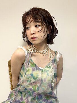 エミュ 中央駅店(eMu) オレンジブラウン×切りっぱなしボブと顔周りレイヤー