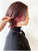 【morio原宿】ショートウルフ レッドインナーカラー 前髪無し