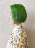 ボブ黄緑_チェリーブラウンフェミニンロング_ba395241