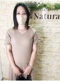 前髪なしスタイル大人キレイセンターパートブラックサラツヤ髪