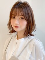 前髪 アンブレラカラー こなれミディ イメチェン ウェーブパーマ