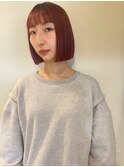 オーガニックカラー赤髪レッドヘア切りぱなしボブショート
