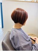 透け感アンブレラカラー×オレンジベージュボブ