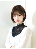 20代30代40代50代 韓国風丸みショートボブ 透明感ベージュ