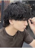 名駅栄メンズマッシュウルフカット波巻きパーマシャドウパーマ